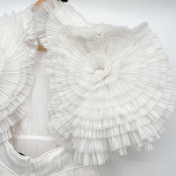 Aje. Dress Gown Expressive Pleated Maxi Dress Wedding Bride Puff Sleeve White 4 - Picture 8 of 14